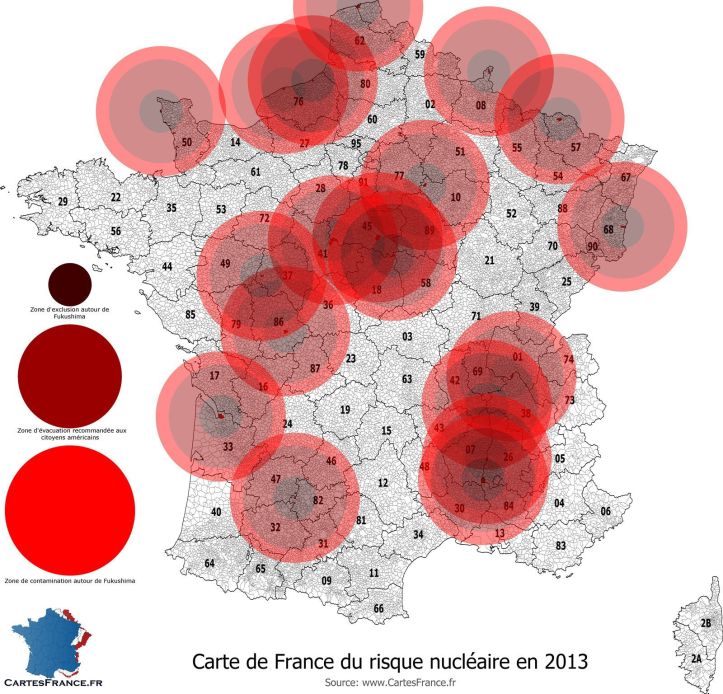Carte de France du risque nucléaire en 2013