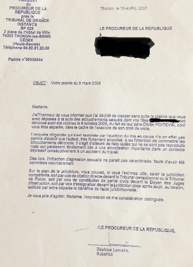 Lettre - substitut du procureur - Béatrice Lemaire