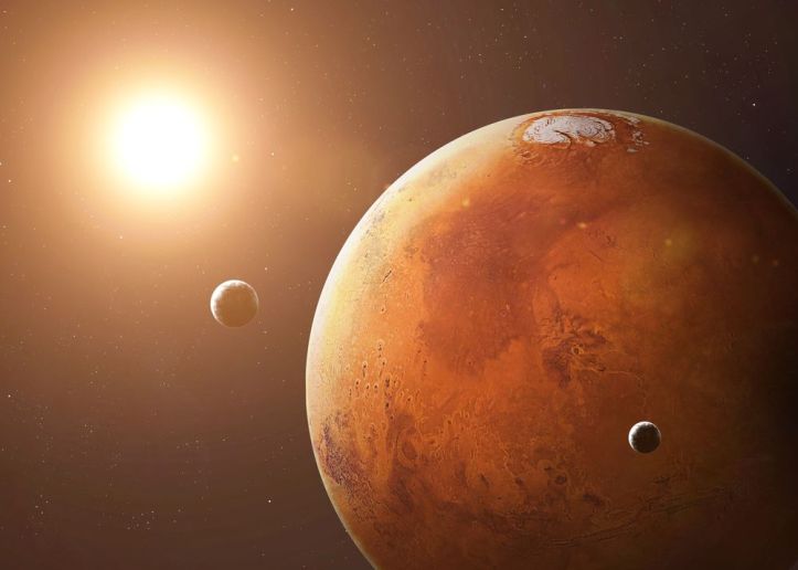 Une image répresentant Mars et ses deux lunes