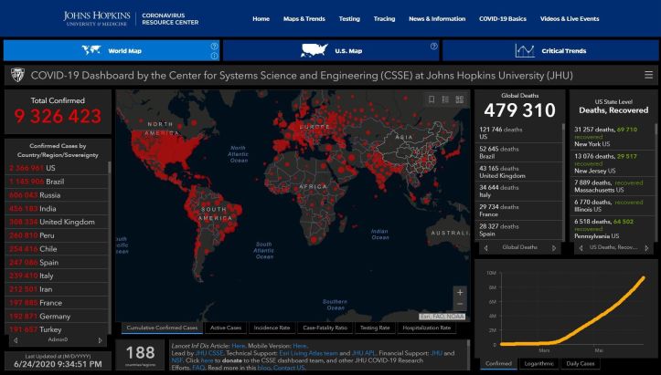 Coronavirus – World Map – 24.06.20 – 09.34 pm